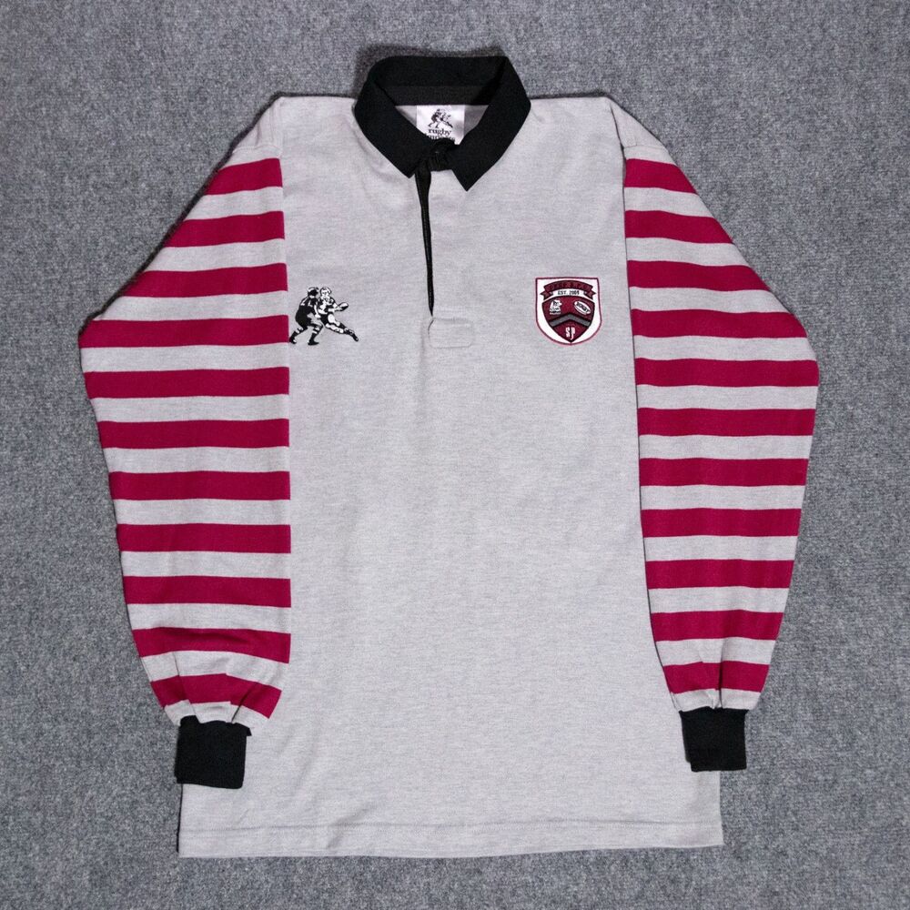 Rugby Imports Italy USA 2020 Gray Cotton L/S Rugby Polo Shirt Striped Medium